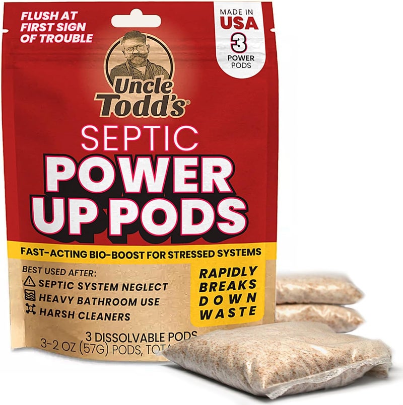Uncle Todd's Septic Tank Treatment Pods - 2oz Power Up Pods with 200x Enzymes - Monthly Booster for Septic Systems - 3-Monthly Supply - Image 1